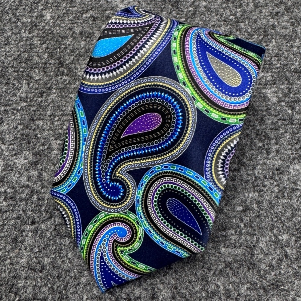 Geoffrey Beene Necktie Mens Blue Paisley Formal Statement Geometric Maximalist